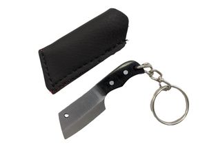 Mini Key Chain Cleaver Knife | Black Handle Chef Fixed Blade w/ Sheath EDC Gift 