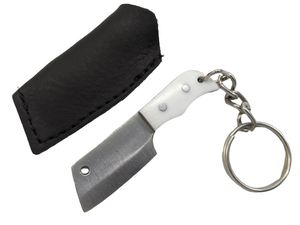 Mini Key Chain Cleaver Knife | White Handle Chef Fixed Blade w/ Sheath EDC Gift 