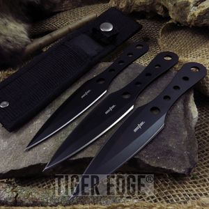 6.5in. Perfect Point Spearhead Black 3-Pc. Throwing Knife Set w/ Sheath