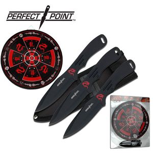 Perfect Point 8in. Black 3-Pc. Throwing Knife Set w/ Target Board