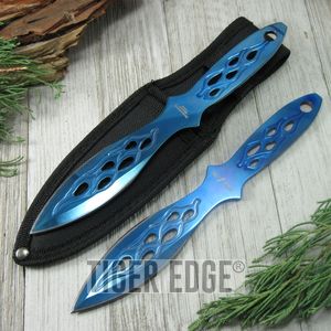 Perfect Point Shiny Blue Flames Throwing Knife Set - Set Of Two (2) Throwers