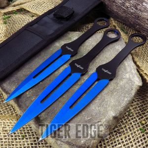 Throwing Knife Set Perfect Point 7in. Blue Black 3-Piece Kunai Ninja Pp-105Bl