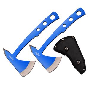 Throwing Axe Set 2-Pc. Stainless Steel Blue Tomahawk Throwers + Sheath
