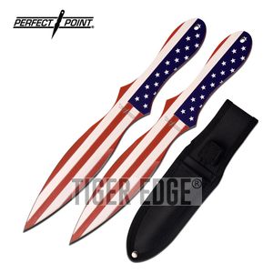 Throwing Knife Set 8in. Perfect Point 2-Pc. Fixed-Blade American Flag + Sheath
