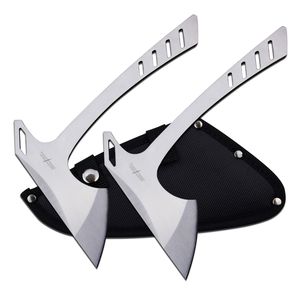 Throwing Axe Set | 2-Pc. Stainless Steel Silver Tomahawk Throwers + Sheath