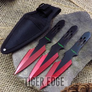 Perfect Point Triple Red Black Dual Tone Throwing Knife Set Three Pack Gift