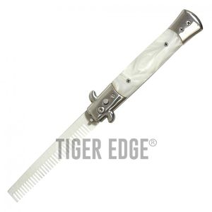 Novelty Comb | Automatic Switchblade Stiletto Knife White Pearl Handle