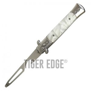 Bottle Opener 9in White Pearl Handle Novelty Automatic Switchblade Stiletto Knife