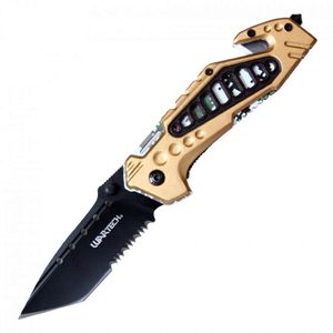 Spring-Assist Folding Knife | Wartech Black Tanto Serrated Blade Desert Tan EDC