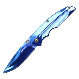 Spring-Assist Folding Knife Blue Mirror Finish Tactical Pocket Folder Pwt286Bl