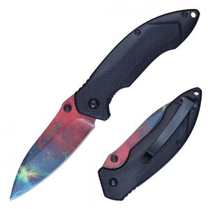 Spring-Assist Folding Knife Wartech Red Blue Galaxy 3.25in. Blade Tactical EDC