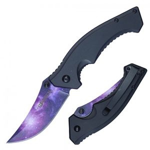 Spring-Assist Folding Knife Wartech Purple Abyss 3.25in. Clip Blade Tactical EDC