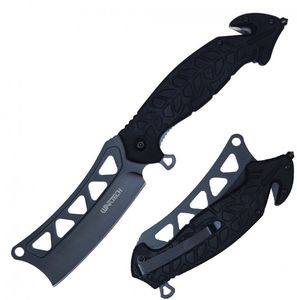 Spring-Assist Folding Knife 3.75In Cleaver Blade Tactical Rescue EDC - Black