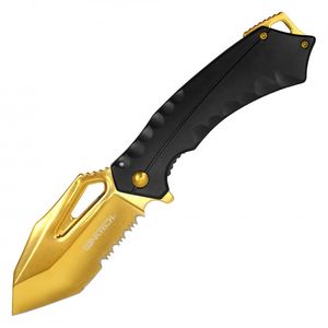 Spring-Assist Folding Knife 3.5in. Gold Steel Blade Heavy Duty EDC Black