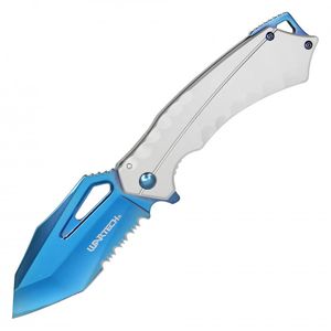 Spring-Assist Folding Knife | 3.5in. Blue Steel Blade Heavy Duty EDC Silver