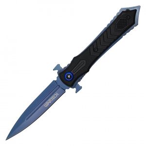 Pocket Knife Wartech Dagger Spring-Assist Folding Stiletto Blue Blade Black