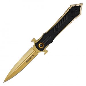 NEW Pocket Knife Wartech Dagger Spring-Assist Folding Stiletto Gold Blade Black