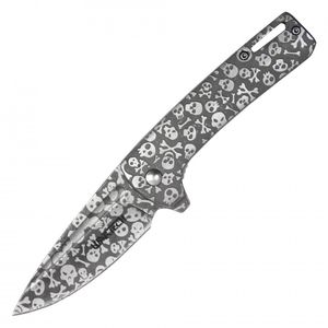 Pocket Knife Spring-Assist Folding 3In Blade Steel Skulls Gray