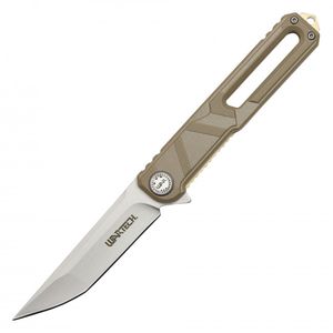 Spring-Assist Folding Knife Wartech 3in. Tanto Silver Blade Tactical EDC - Tan