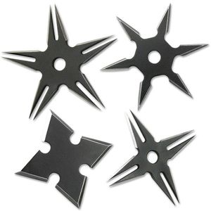 Four Pack Ninja Throwing Star Set Black Manga Shuriken Knife W/ Sheath