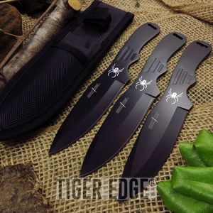 8in. Black Spider 3-Pc. Throwing Knives w/ Sheath