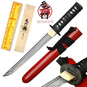 Ryumon 17in. Damascus Steel Red Japanese Samurai Dagger Knife w/ Display Box