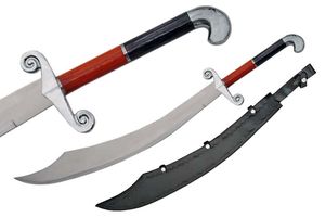 37in. Red Black Pirate Scimitar Sword Pakkawood Handle Curved Blade w/ Sheath