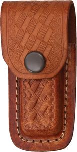 Folding Knife Sheath Brown Embossed Leather Belt Pouch - For Folders Up To 3.5