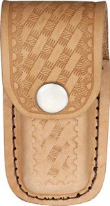 Folding Knife Sheath Tan Embossed Leather Belt Pouch - For Folders Up To 3.5
