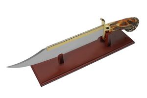 Bowie Knife Big Crown Stag Handle Hunter Filework Blade + Display Stand