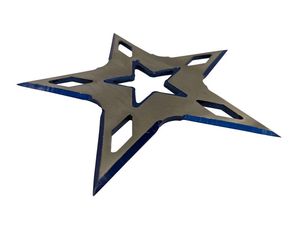 Throwing Star Blue/Silver Stainless Steel 3in. Diameter 5 Points Shuriken + Case