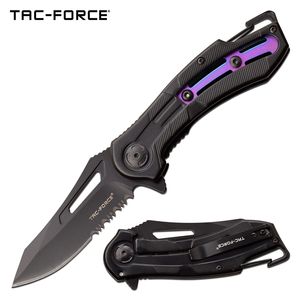 Spring-Assist Folding Knife Tac-Force Serrated Carabiner Tactical Black Rainbow