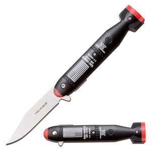 Spring-Assist Folding Knife 3in. Blade Black/Red Us Arsenal Ordnance Bomber Flag