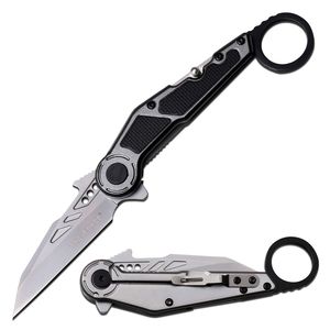 Spring-Assist Folding Knife 2.75In Blade Futuristic Tactical EDC Silver Gray