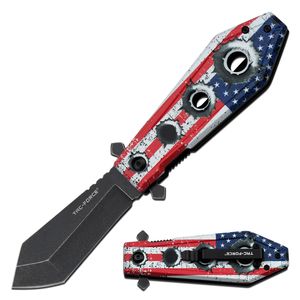 Spring-Assisted Folding Knife | Tac-Force Black Tanto Dagger Blade US Flag