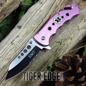 Tac-Force Pink EMT Spring Assist Folding Knife Rescue Pocket Blade Belt Cut