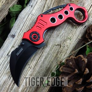 Red 440 Stainless Karambit Tactical Combat Spring-Assisted Folding Knife