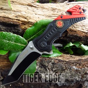 Firefighter Tanto Blade Spring-Assisted Rescue Folding Knife W/ Glass Break