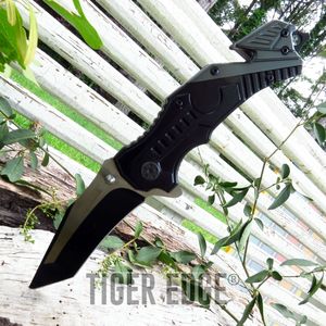 Heavy Duty Black Tanto Blade Spring-Assisted Folding Knife W/ Glass Breaker