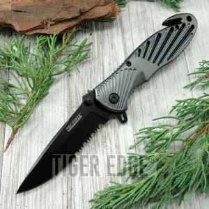 Spring-Assist Folding Pocket Knife Tac-Force Serrated Black Blade Gray Rescue
