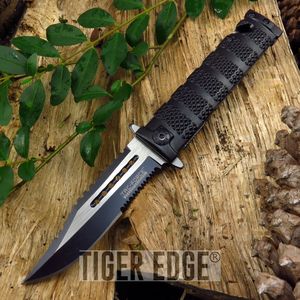 Black Heavy-Duty Half-Serrated Spring-Assisted Rescue Folding Knife