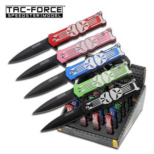 Spring-Assist Folding Knife Set Tac-Force Mini Black Stiletto Blade Skull 24-Pc.