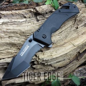 Tac-Force Black Tanto Rescue Apring-Assist Folding Knife W/ Belt Cutter