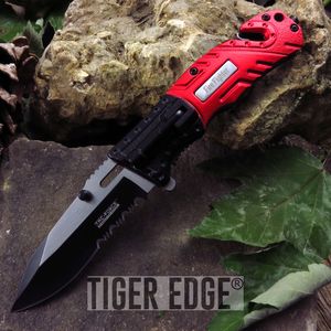 Tac-Force Fire Fighter Red Pocket Knife With LED Serrated Spring Assisted
