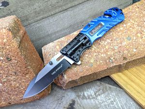 Tac-Force Police Blue Rescue Knife With LED Serrated Spring Assisted Pocket