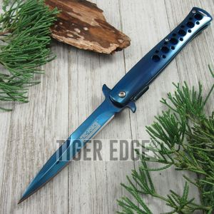 Spring-Assist Folding Pocket Knife Tac-Force Blue Chrome Stiletto Blade 884Bl