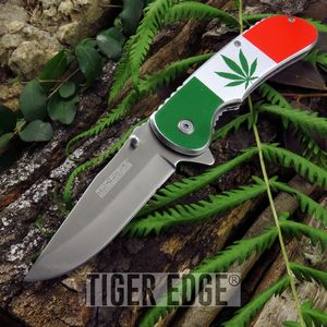 Spring-Assist Folding Knife | Red White Green Weed Cannabis Marijuana