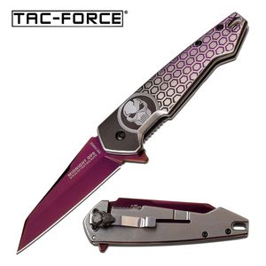 Spring-Assist Folding Knife Tac-Force Midnight Ops Pink Titanium Blade Skull EDC