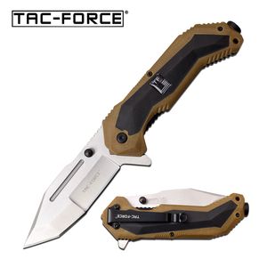 Spring-Assist Folding Knife | Silver Tanto Blade Black Tan Military Tactical