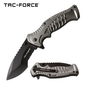 Spring-Assist Folding Knife | Tac-Force Gray Tactical Black Serrated 3.5